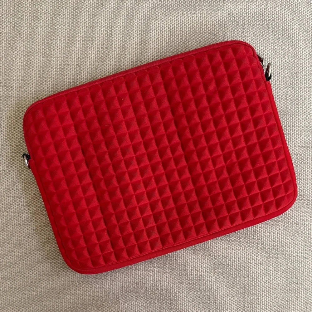 Rebecca Minkoff Red Quilted Laptop Sleeve Padded Designer Tech Case
